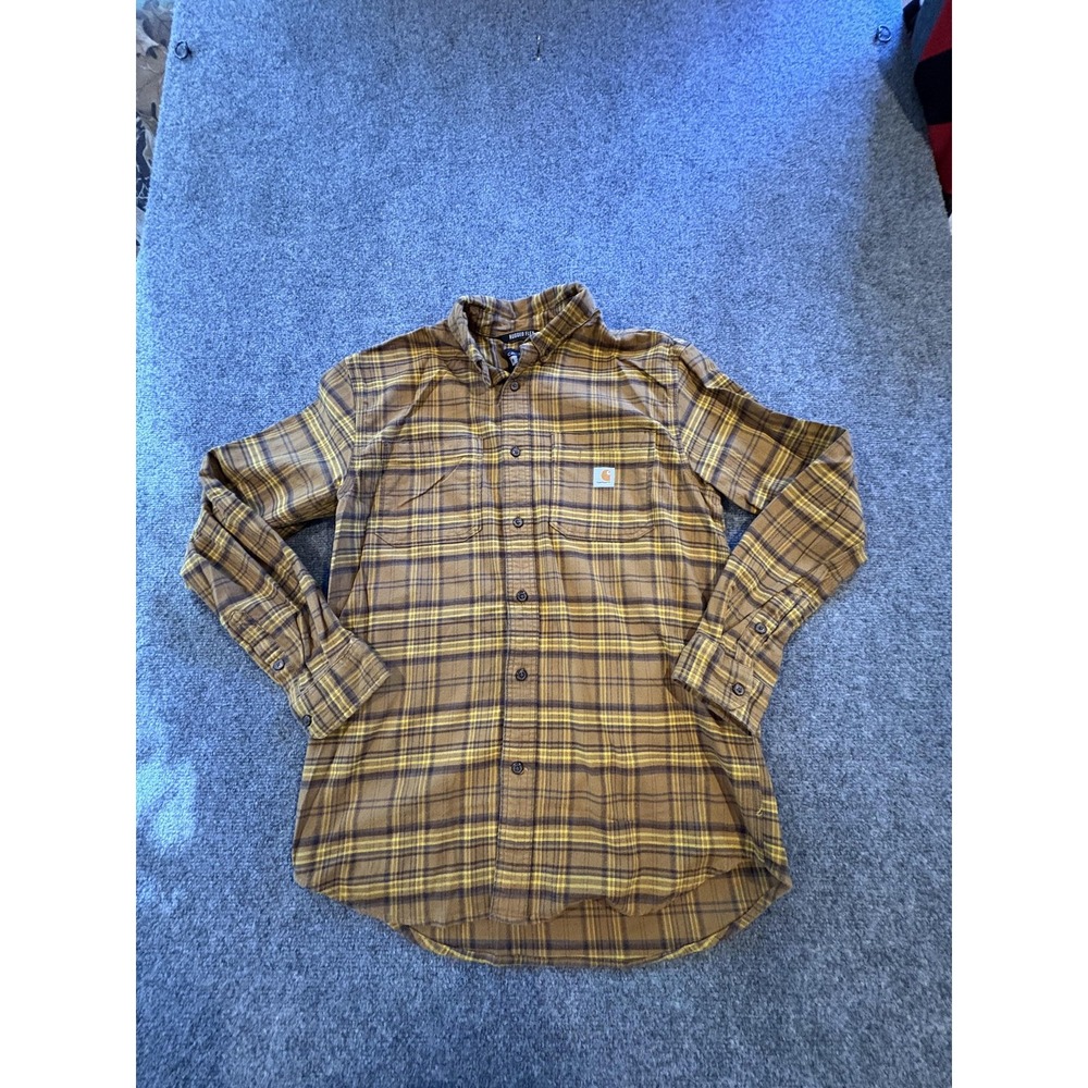 Carhartt Shirt Mens Medium Yellow Brown Plaid Rugged Flex Flannel Relaxed Fit
